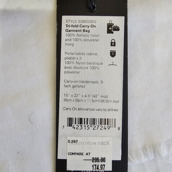 TUMI Tri-Fold Carry-On Garment Bag – Ballistic Nylon – Burgundy - Picture 6 of 8